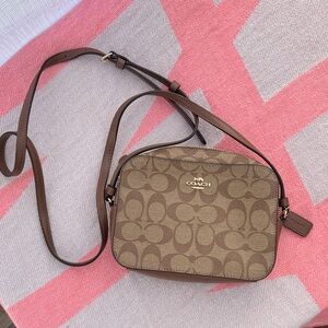 Coach Signature Tan and Brown Crossbody Bag
